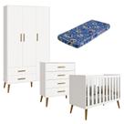 Quarto de Bebê Isis 3 Portas com Gaveteiro Branco Acetinado e Colchão Ortobom - Reller Quarto de Bebê Isis 3 Portas com Gaveteiro Branco Acetinado e Colchão Ortobom - Reller