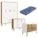 Quarto de Bebê Isis 4 Portas Branco Acetinado Savana com Colchão Ortobom - Reller Quarto de Bebê Isis 4 Portas Branco Acetinado Savana com Colchão Ortobom - Reller