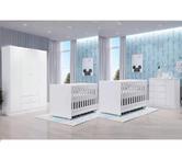 Quarto De Bebe Kit Gemeos Guarda Roupa 4 Portas, Comoda e 2 Berços