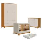 Quarto de Bebê Lótus Liso Areia Savana 4 Portas 4 Gavetas MDF 120CM Bege Reller Móveis