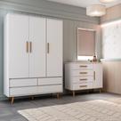 Quarto de Bebê Ludmila Guarda Roupa 3 Porta com Gavetas Lorena Cômoda Infantil 4 Gavetas com Porta Branco Carolina Baby