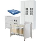 Quarto de Bebê Mariah 3P com Berço Mirelle Branco Brilho com Colchão - Carolina Quarto de Bebê Mariah 3P com Berço Mirelle Branco Brilho com Colchão - Carolina