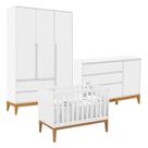 Quarto de Bebê Nature Clean 3 Portas com Berço Unique Branco Soft Eco Wood Matic