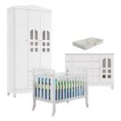 Quarto de Bebê New Selena 3 Portas com Berço Lila e Cômoda Gran Selena Branco Brilho e Colchão Gazin Carolina Móveis Quarto de Bebê New Selena 3 Portas com Berço Lila e Cômoda Gran Selena Branco Brilho e Colchão Gazin Carolina Móveis