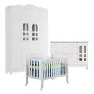 Quarto De Bebê New Selena 4 Portas Com Berço Lila E Cômoda Gran Selena Branco Brilho Carolina Móveis