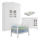 Quarto De Bebê New Selena 4 Portas Com Berço Lila E Cômoda Gran Selena Branco Brilho E Colchão Gazin Carolina Móveis