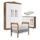 Quarto de Bebê New Selena 4 Portas com Berço Lila e Cômoda Selena Branco Acetinado Amadeirado e Colchão Gazin Carolina Móveis