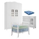 Quarto De Bebê New Selena 4 Portas Com Berço Lila E Cômoda Selena Branco Brilho E Colchão Ortobom Carolina Móveis