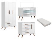 Quarto De Bebê Q Encanto Retrô Branco Brilho Com Colchão - Qmovi
