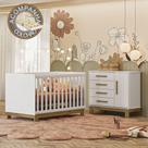 Quarto de Bebê Qencanto Slim com Cômoda 4355 e Berço 4315 Qmovi Branco Acetinado + Colchão Gazin