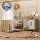 Quarto de Bebê Qencanto Slim com Cômoda 4355 e Berço 4315 Qmovi Freijó Branco Acetinado + Colchão Ortobom