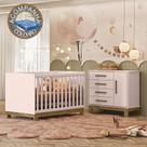 Quarto de Bebê Qencanto Slim com Cômoda 4355 e Berço 4315 Qmovi Rosa Acetinado + Colchão Ortobom