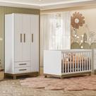 Quarto de Bebê Qencanto Slim com Roupeiro 4340 e Berço Mini Cama 4315 Qmovi Branco Acetinado