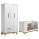 Quarto de Bebê Qencanto Slim com Roupeiro 4340 e Berço Mini Cama 4315 Qmovi Branco Acetinado