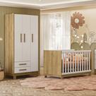 Quarto de Bebê Qencanto Slim com Roupeiro 4340 e Berço Mini Cama 4315 Qmovi Freijó Branco Acetinado