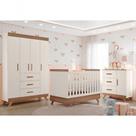 Quarto De Bebê Retrô Maya Com Berço Americano Vitória Off White Carvalho Com Colchão Gazin - Carolina
