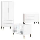 Quarto De Bebê Theo 2 Portas Com Cômoda Com Porta Branco Acetinado Com Pés Amadeirado - Reller