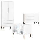 Quarto de Bebê Theo 2 Portas com Cômoda com Porta Branco Acetinado com Pés Amadeirado - Reller