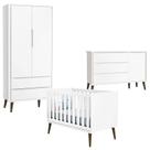 Quarto de Bebê Theo 2 Portas com Cômoda com Porta Branco Acetinado com Pés Amadeirado - Reller