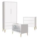 Quarto De Bebê Theo 2 Portas Com Cômoda Gaveteiro Branco Acetinado Pés Madeira Natural - Reller
