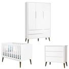 Quarto De Bebê Theo 3 Portas Branco Acetinado Com Pés Amadeirado - Reller