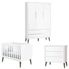 Quarto De Bebê Theo 3 Portas Branco Acetinado Com Pés Amadeirado - Reller