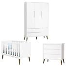 Quarto de Bebê Theo 3 Portas Branco Acetinado com Pés Amadeirado - Reller Quarto de Bebê Theo 3 Portas Branco Acetinado com Pés Amadeirado - Reller