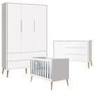 Quarto de Bebê Theo 3 Portas com Cômoda Branco Acetinado Pés Madeira Natural - Reller