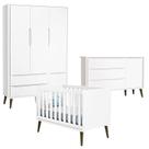 Quarto de Bebê Theo 3 Portas com Cômoda com Porta Branco Acetinado com Pés Amadeirado - Reller