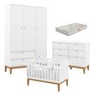 Quarto de Bebe Unique 3 Portas com Cômoda 6 Gavetas Branco Soft Eco Wood e Colchão Gazin - Matic