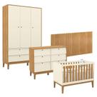 Quarto de Bebê Unique 3 Portas com Cômoda 6 Gavetas e Painel Farm Off White Freijó Eco Wood - Matic