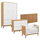 Quarto de Bebê Unique 3 Portas com Cômoda 6 Gavetas e Painel Ripado Freijó Branco Soft Eco Wood - Matic