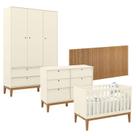 Quarto de Bebê Unique 3 Portas com Cômoda 6 Gavetas e Painel Ripado Off White Eco Wood - Matic