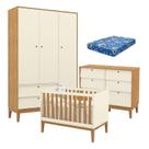 Quarto de Bebe Unique 3 Portas com Cômoda 6 Gavetas Off White Freijó Eco Wood e Colchão Ortobom - Matic