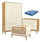 Quarto de Bebe Unique 3 Portas com Cômoda 6 Gavetas Off White Freijó Eco Wood e Colchão Ortobom - Matic