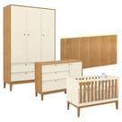 Quarto De Bebê Unique 3 Portas Com Cômoda Sapateira E Painel Farm Com Led Off White Freijó Eco Wood - Matic
