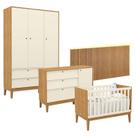 Quarto de Bebê Unique 3 Portas com Cômoda Sapateira e Painel Ripado com Led Freijó Off White Eco Wood - Matic