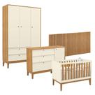 Quarto de Bebê Unique 3 Portas com Cômoda Sapateira e Painel Ripado Off White Freijó Eco Wood - Matic