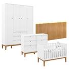 Quarto de Bebê Unique 4 Portas com Cômoda 6 Gavetas e Painel Farm com Led Branco Soft Eco Wood - Matic Quarto de Bebê Unique 4 Portas com Cômoda 6 Gavetas e Painel Farm com Led Branco Soft Eco Wood - Matic