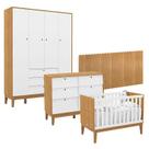 Quarto de Bebê Unique 4 Portas com Cômoda 6 Gavetas e Painel Farm Freijó Branco Soft Eco Wood - Matic