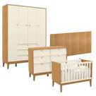 Quarto de Bebê Unique 4 Portas com Cômoda 6 Gavetas e Painel Farm Freijó Off White Eco Wood - Matic