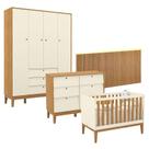 Quarto de Bebê Unique 4 Portas com Cômoda 6 Gavetas e Painel Ripado com Led Off White Freijó Eco Wood - Matic Quarto de Bebê Unique 4 Portas com Cômoda 6 Gavetas e Painel Ripado com Led Off White Freijó Eco Wood - Matic
