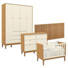 Quarto de Bebê Unique 4 Portas com Cômoda 6 Gavetas e Painel Ripado Freijó Off White Eco Wood - Matic
