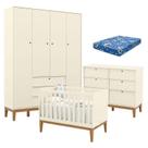 Quarto de Bebe Unique 4 Portas com Cômoda 6 Gavetas Off White Eco Wood e Colchão Ortobom - Matic