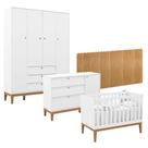Quarto De Bebê Unique 4 Portas Com Cômoda Sapateira E Painel Farm Branco Soft Eco Wood - Matic