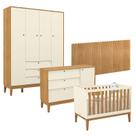 Quarto de Bebê Unique 4 Portas com Cômoda Sapateira e Painel Farm Off White Freijó Eco Wood - Matic