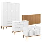 Quarto de Bebê Unique 4 Portas com Cômoda Sapateira e Painel Ripado Branco Soft Eco Wood - Matic