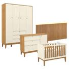 Quarto De Bebê Unique 4 Portas Com Cômoda Sapateira E Painel Ripado Com Led Off White Freijó Eco Wood - Matic Quarto De Bebê Unique 4 Portas Com Cômoda Sapateira E Painel Ripado Com Led Off White Freijó Eco Wood - Matic