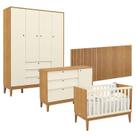 Quarto de Bebê Unique 4 Portas com Cômoda Sapateira e Painel Ripado Freijó Off White Eco Wood - Matic
