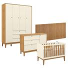 Quarto De Bebê Unique 4 Portas Com Cômoda Sapateira E Painel Ripado Off White Freijó Eco Wood - Matic